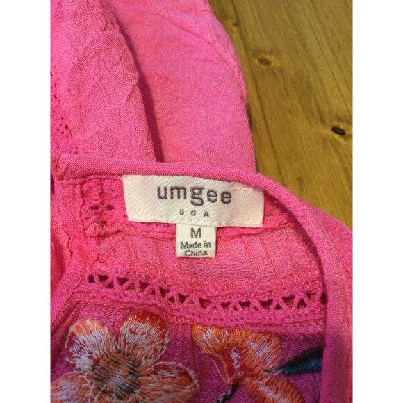 Umgee Womens Pink Embroidered Floral Blouse Short Sleeve Keyhole Size M - Picture 3 of 10